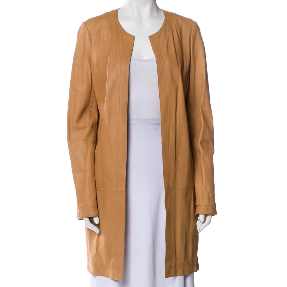 Vince Tan Leather Open Front Jacket